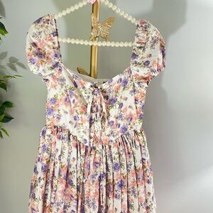 Cider Pink and Purple Smocked Mini Dress with Puff Sleeves